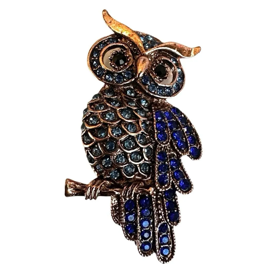 Blue Rhinestone Owl Brooch - Image 6