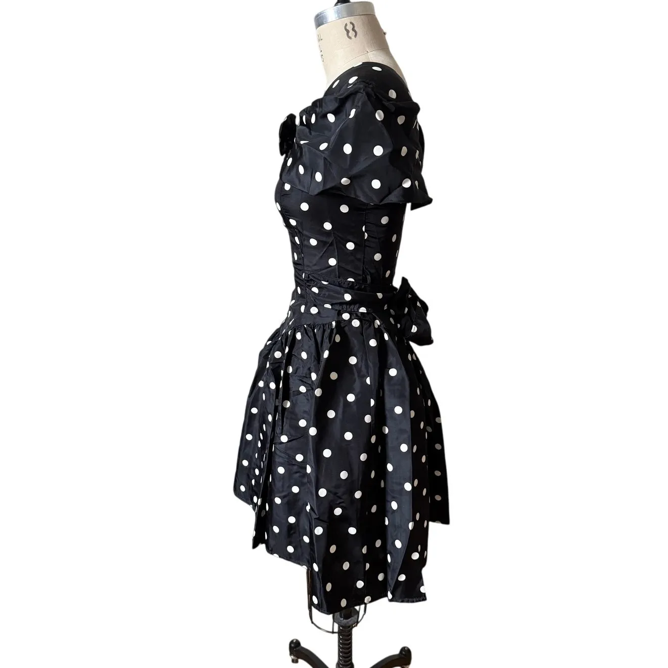 Vintage 90s Black & White Polka Dot Formal Party Dress Size Medium - Image 3