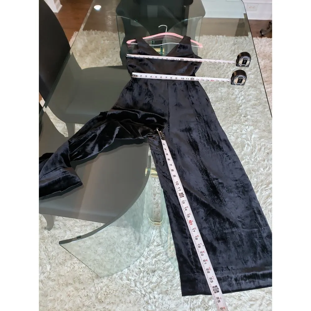 J.CREW Jumpsuit Womens Size 0 Black Velvet Pockets Sleeveless V Neck Back Zip - Image 7