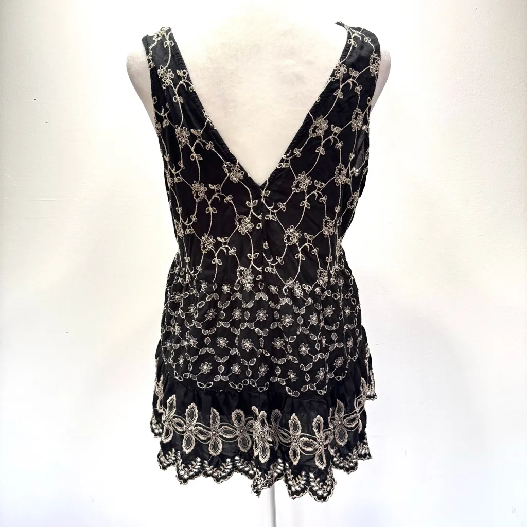 American Eagle Outfitters AEO Black Beige Eyelet Babydoll Tank Top Y2K Vibe Boho - Image 2