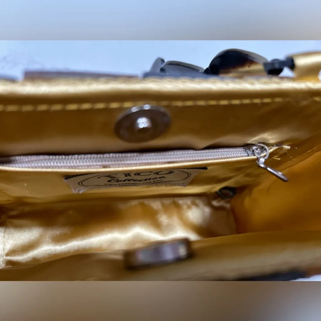 NEW Retro 70's Acrylic Beaded Handle Clutch Purse 7” Gold - Image 7