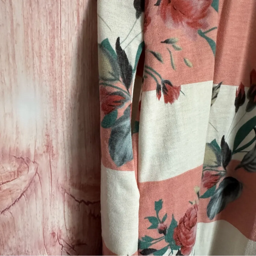 Vanilla Bay Pink Floral White Striped French
Terry Knee Length Dress - Image 11