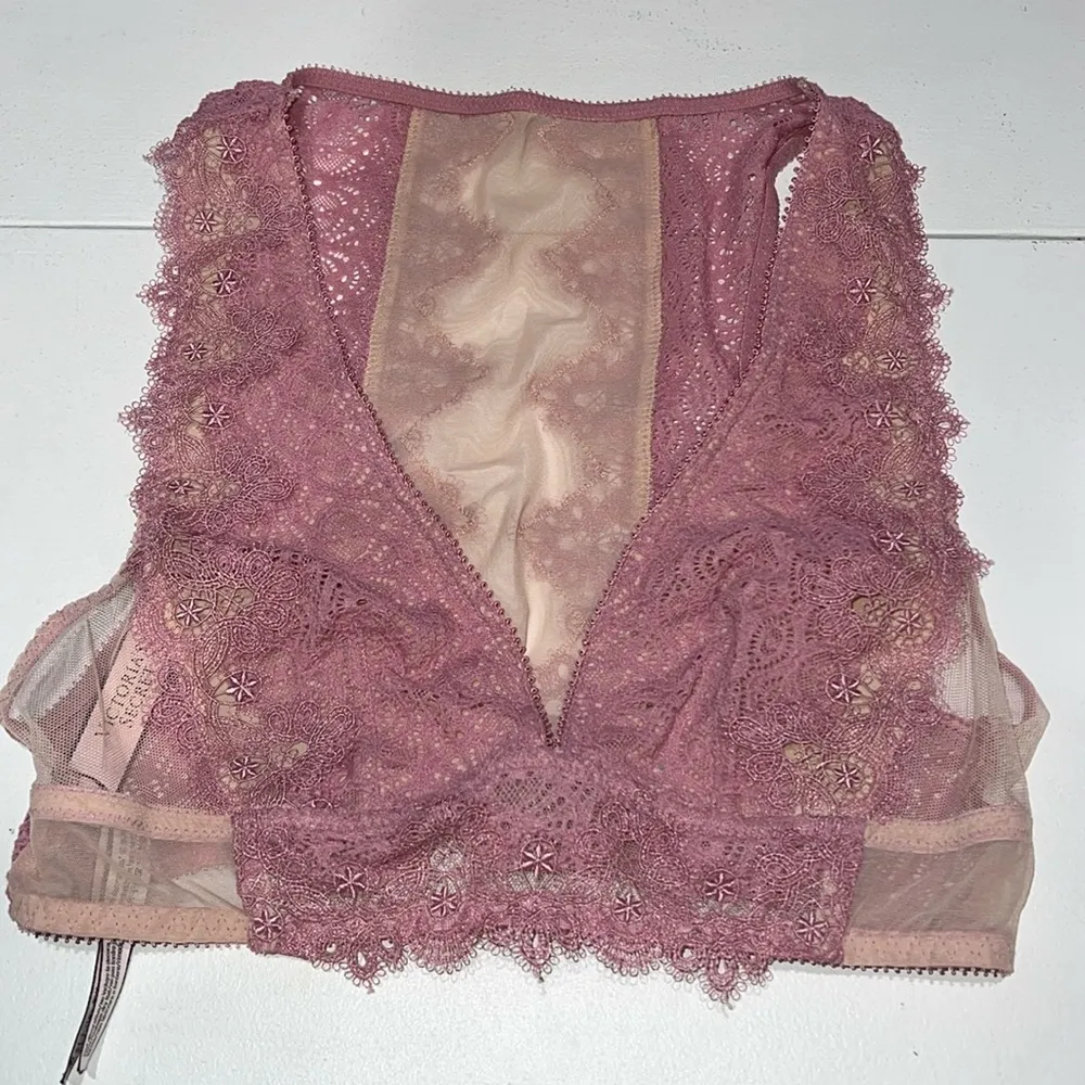 Victorias Secret Dream Angels Mesh Chantilly Lace Plunge Bralette Angel Pink NWT - Image 2