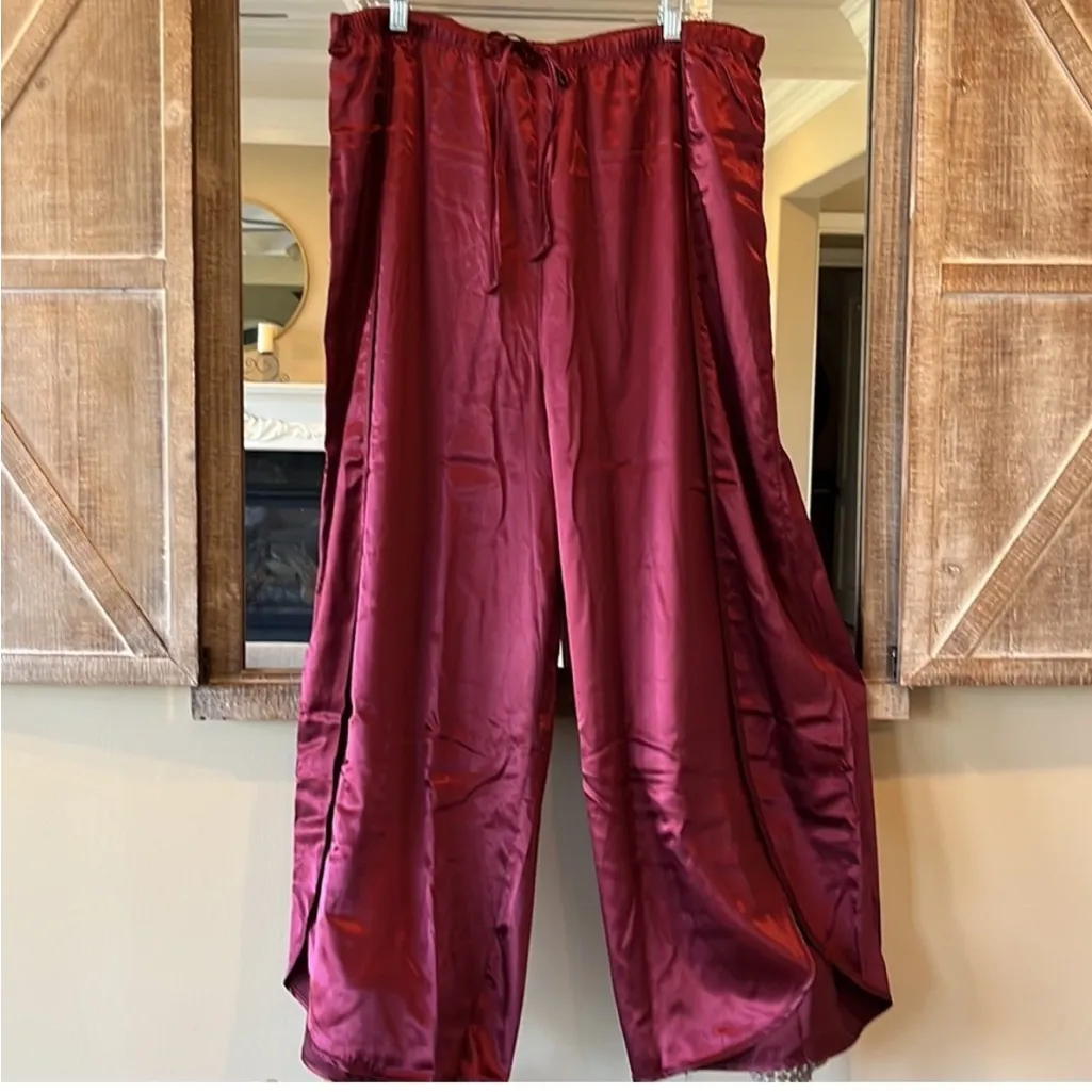 BB Dakota Pajamas Burgundy Silky Satin Loungewear Set Wide Leg Pants Women S New - Image 4