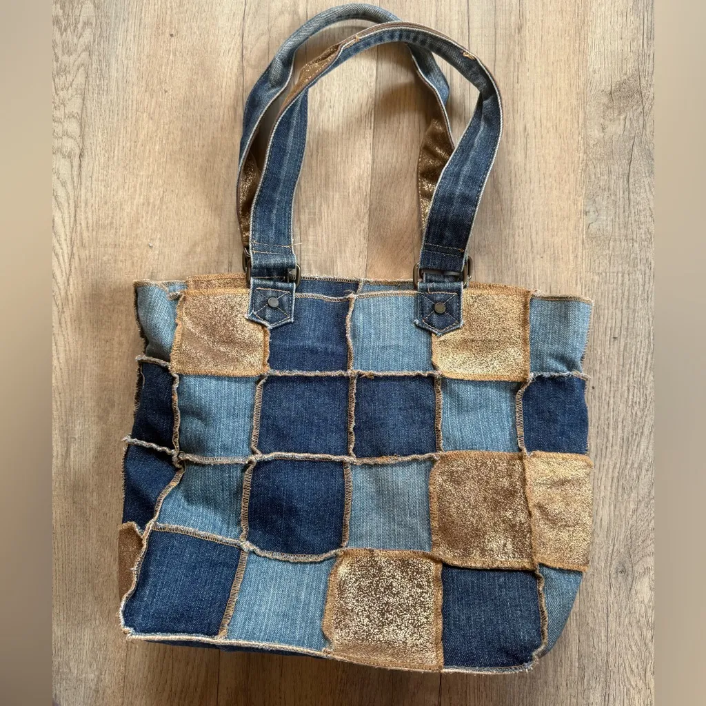 Vintage Levi’s‎ Patchwork Denim and Gold Tote Bag - Image 4