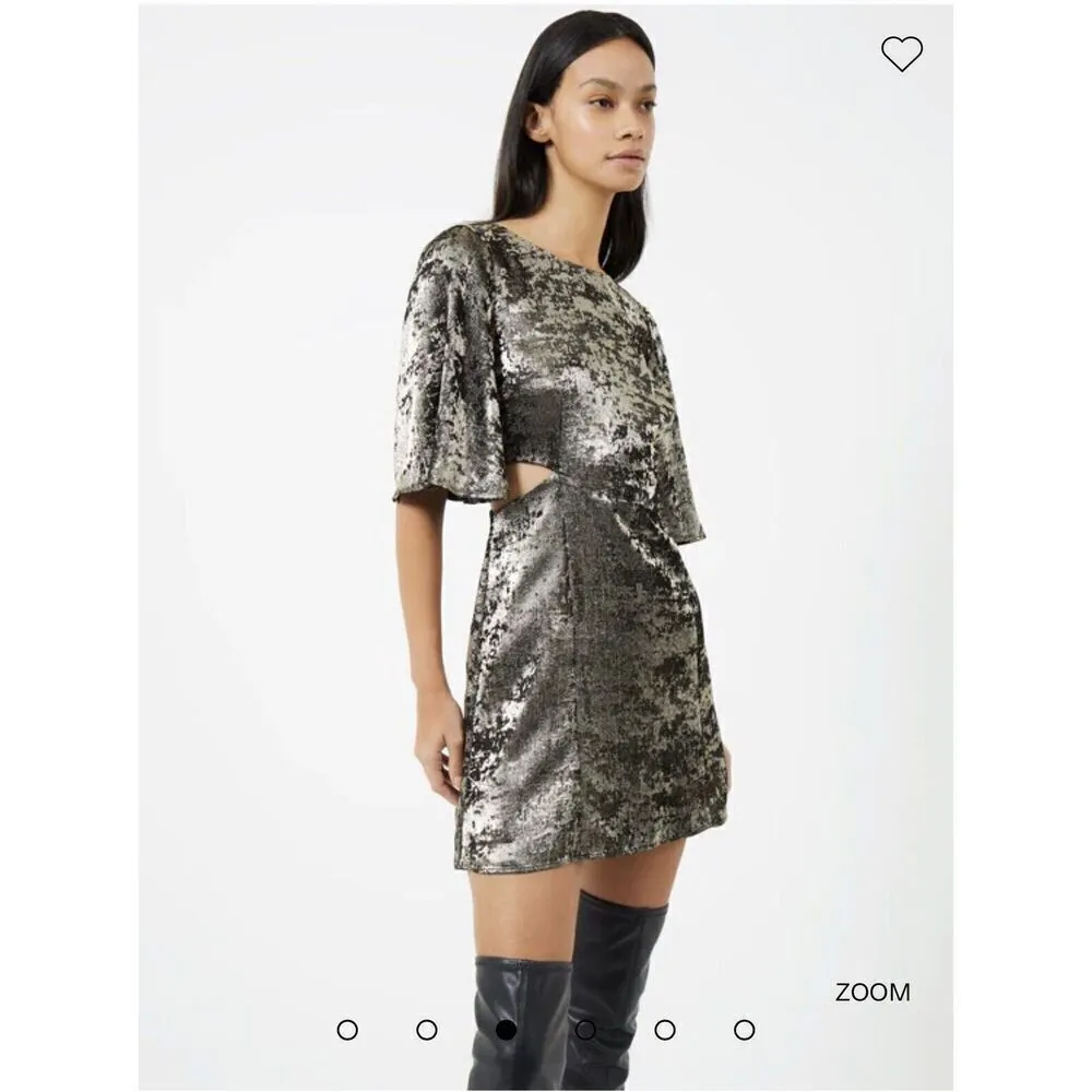 FRENCH CONNECTION Metallic Mini Dress SIZE 4 Alara Cut Out - Image 6