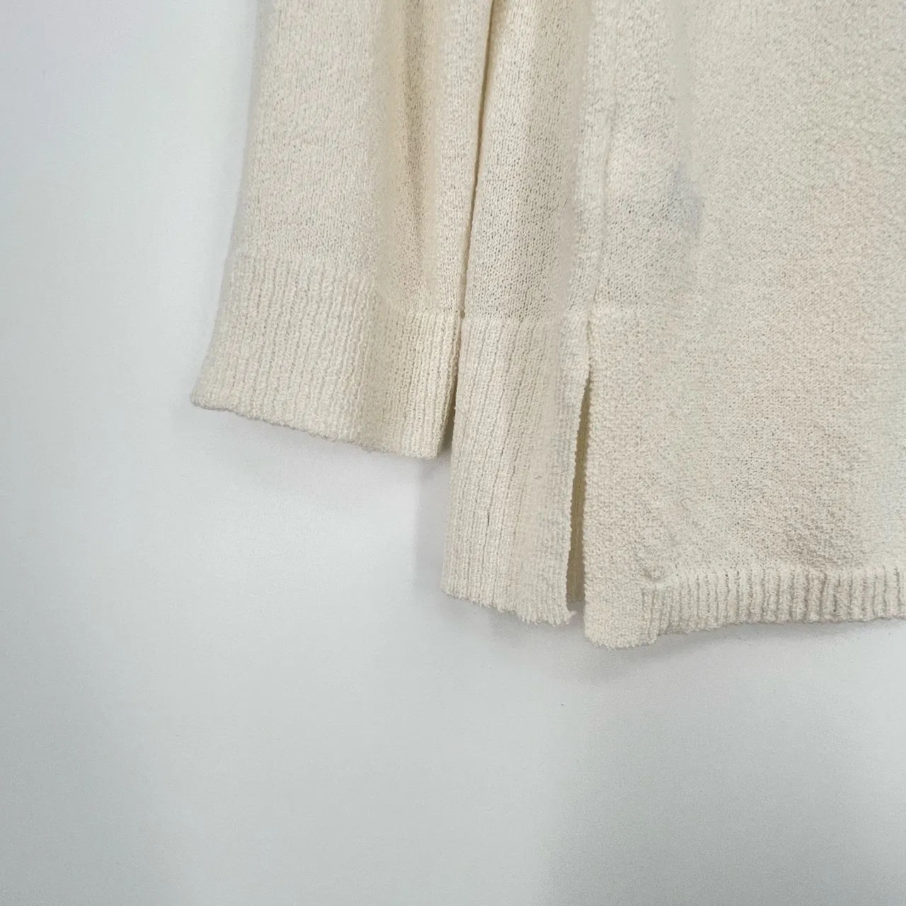 2/30$ Pointelle Womens Old Money Lightweight‎ Cream 3/4 Sleeve Cardigan Medium - Image 4