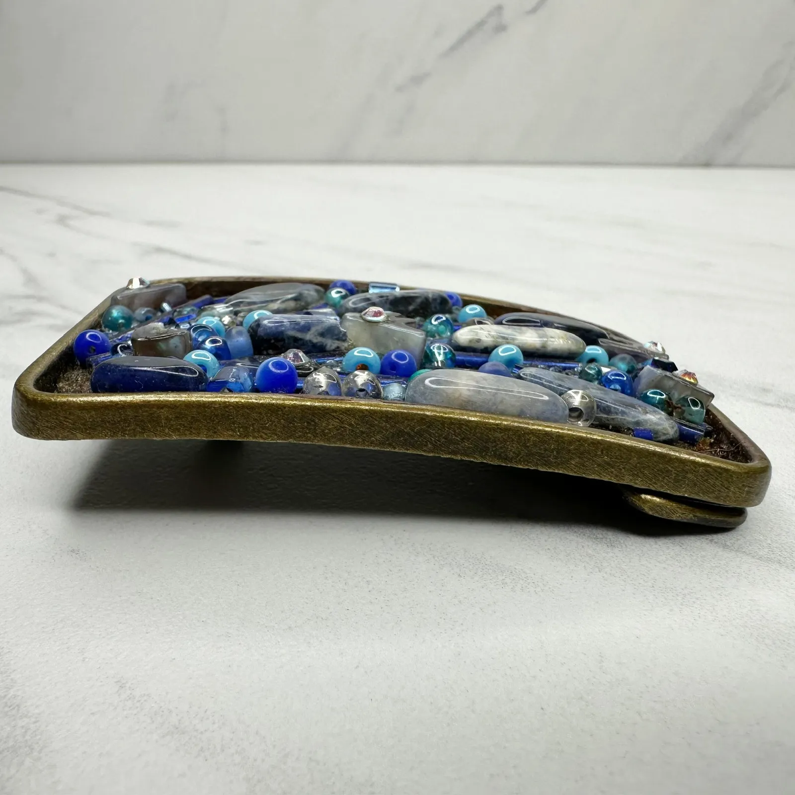 Blue Beaded and Rhinestone Belt Buckle Western Boho Statement Hardware ✨ - Image 5