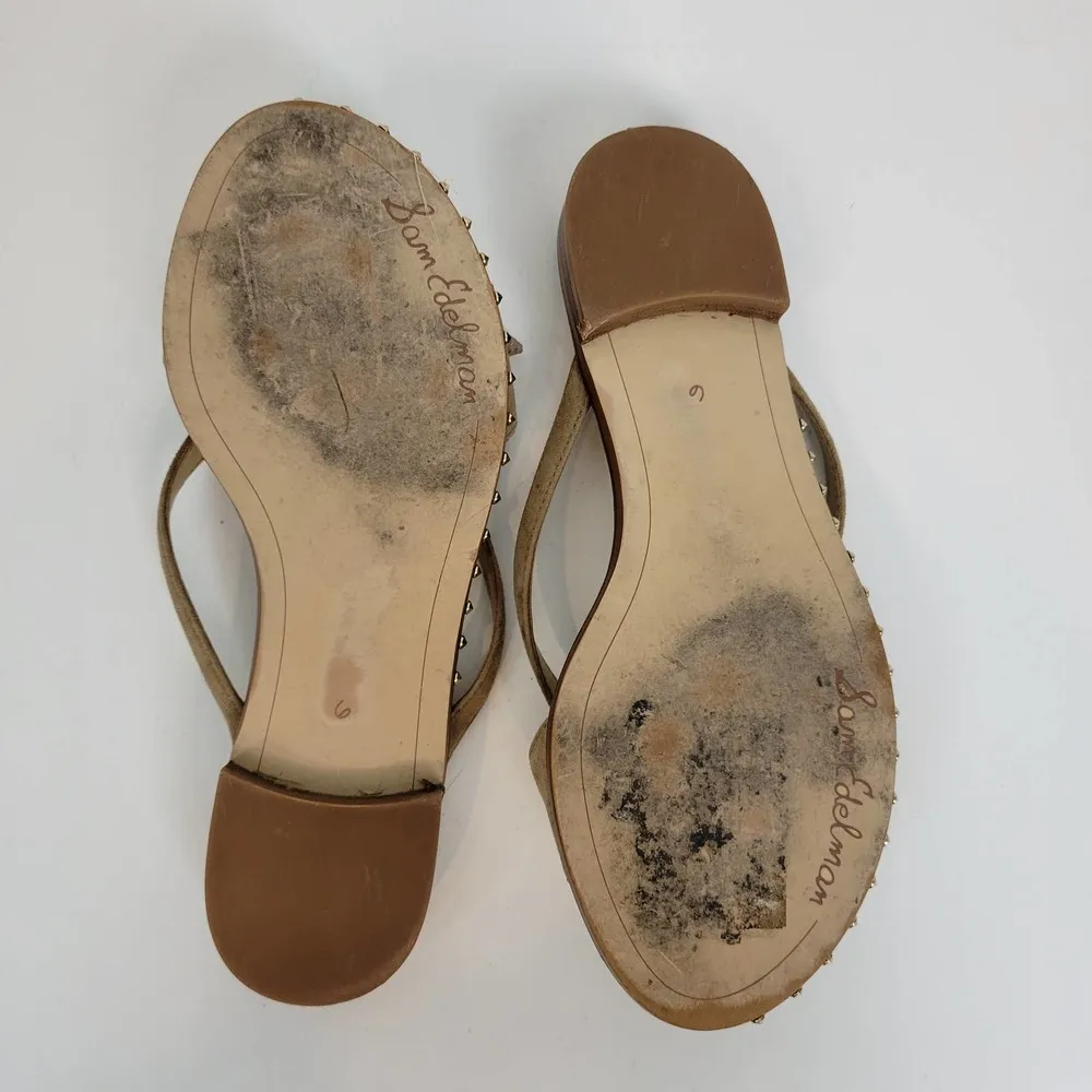 Sam Edelman Womens Sandals Size 6 Tan Dariel Bow Suede Studded Slip On Flats - Image 9