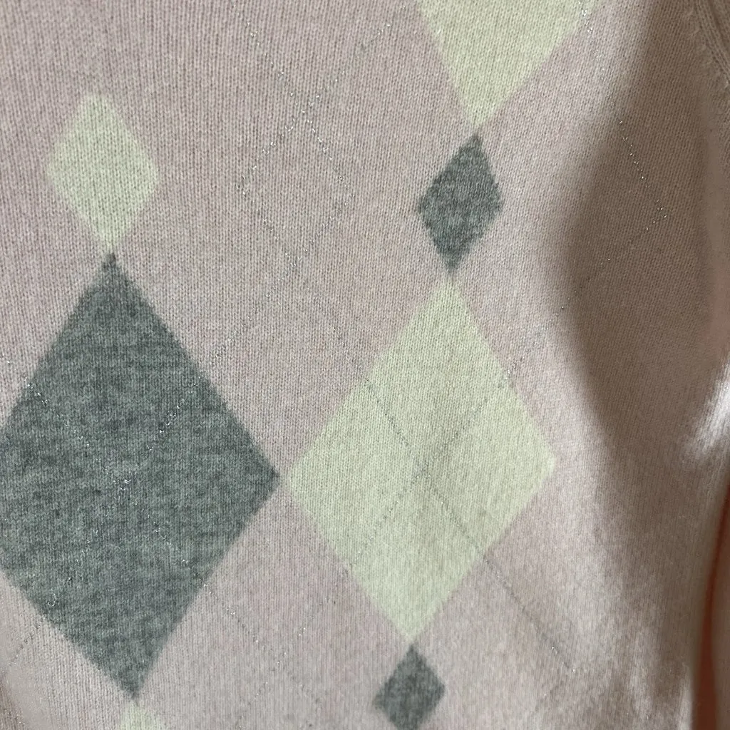 Charter‎ Club 100% Cashmere Sweater Argyle Womens M Gray Pink V Neck 2 Ply Cozy - Image 4