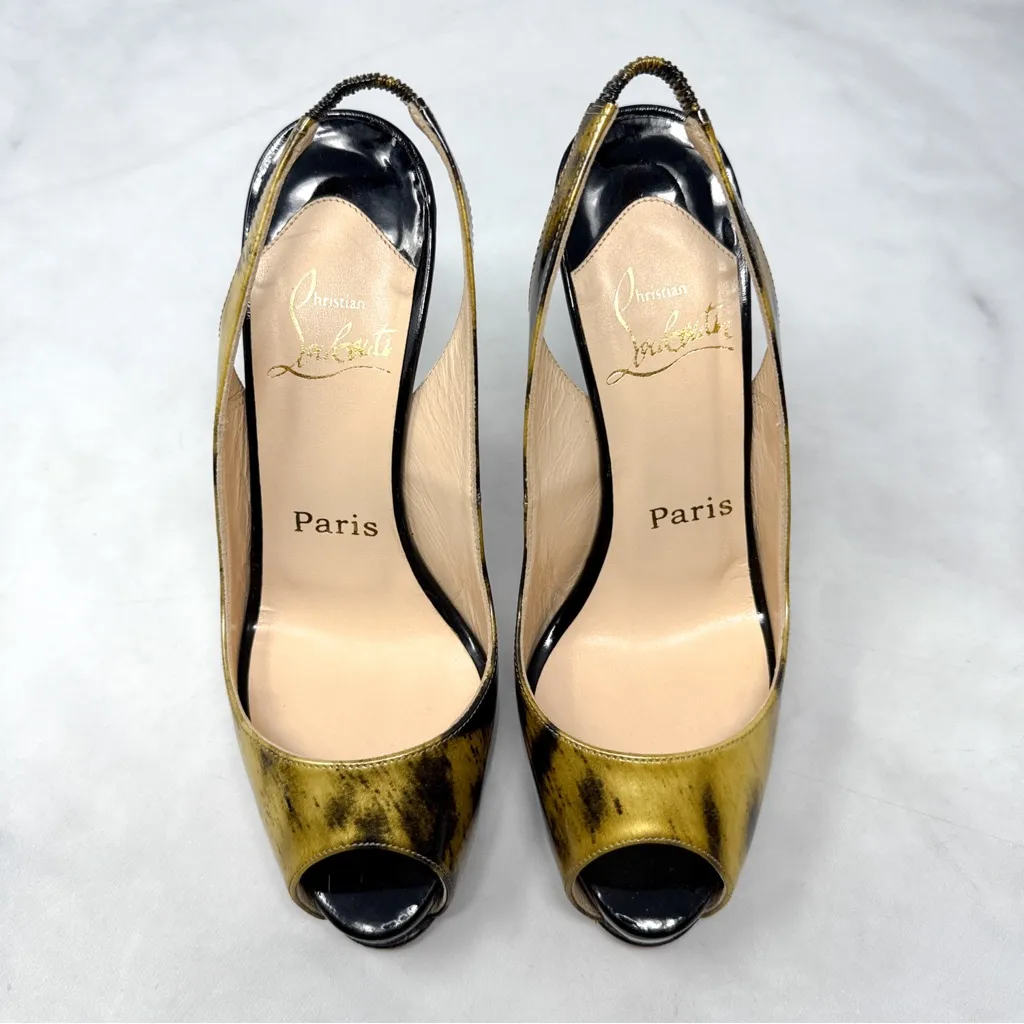 Christian Louboutin No Prive Patent Leather Slingback Pumps Heels Leopard Animal - Image 4