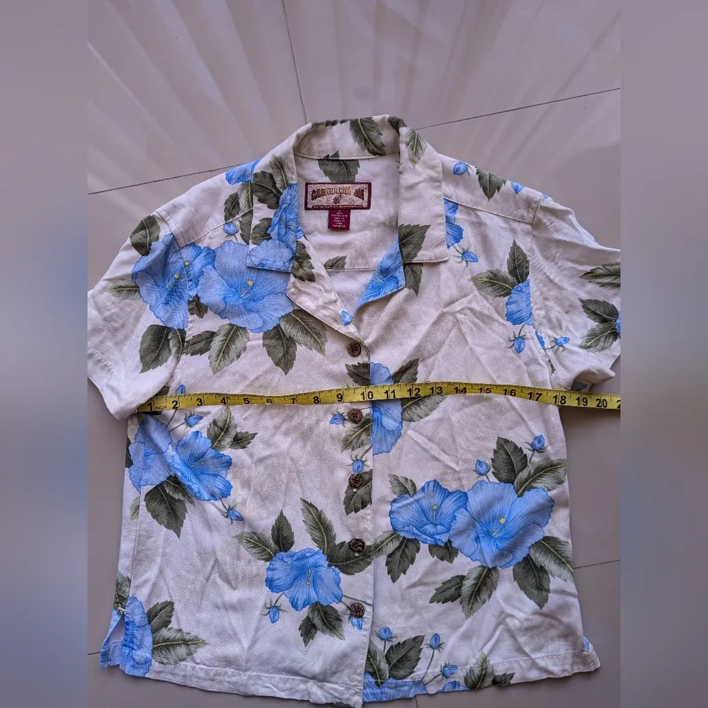 Caribbean Joe Women's Hawaiian Shirt Tropical Floral Sheer Rayon Size M Button - Image 7