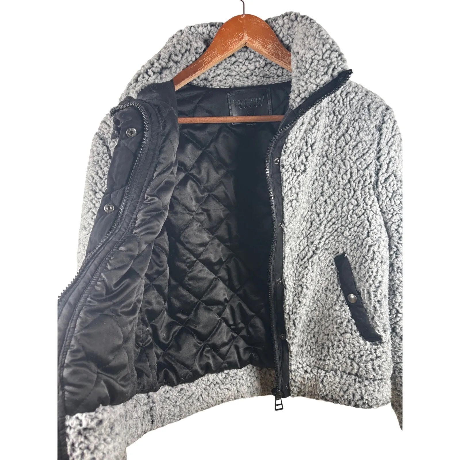 BLANK NYC XS Grey Teddy Sherpa Fleece Jacket Black‎ Accents Zipper Pockets Cozy - Image 7