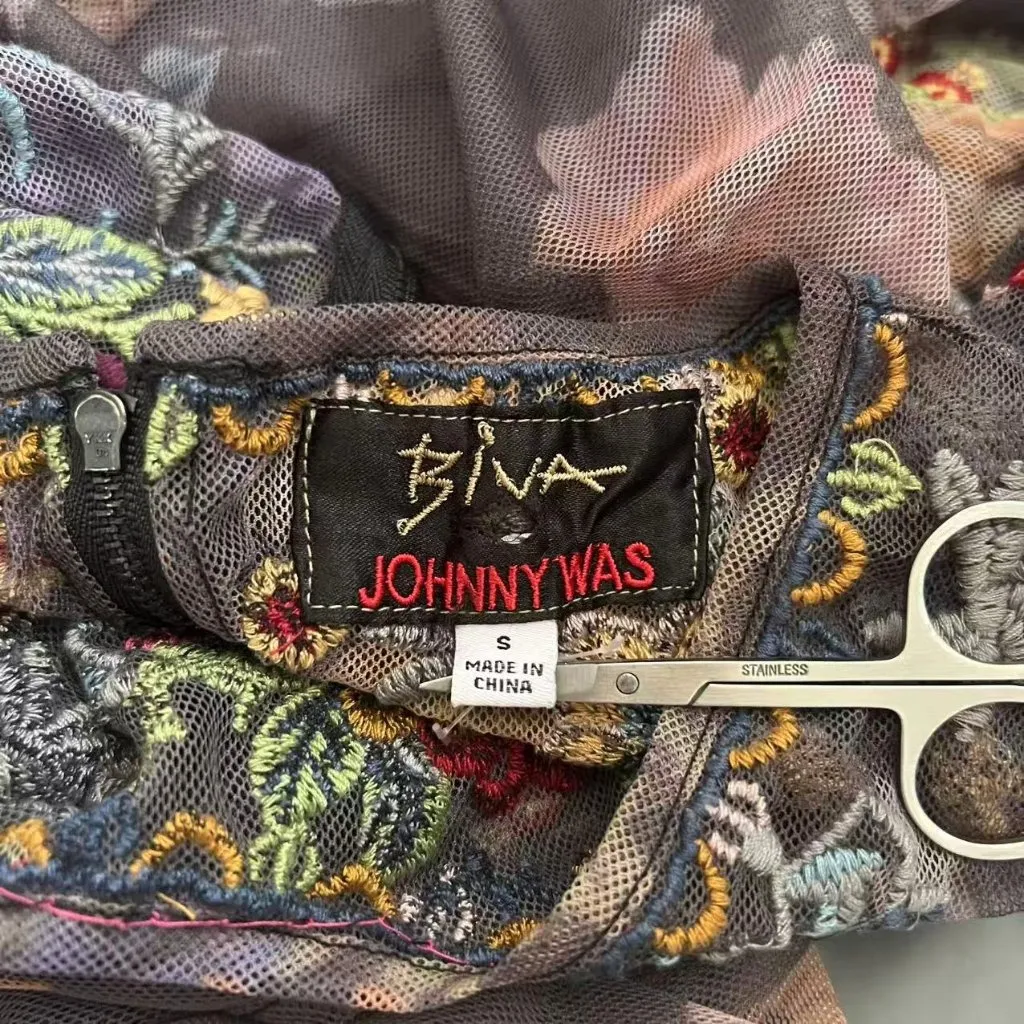 NWOT Johnny Was Embroidered LIYLAY Printed Mesh Maxi Dress Size S Multicolor - Image 12