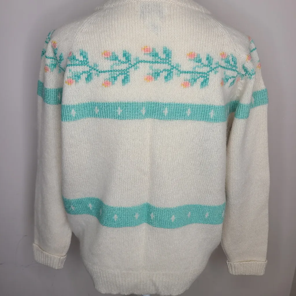 Vtg Y2K‎ Shetlander Crazy Horse Wool Sweater Embroidered Pastel Dancing Floral Pink Size undefined - Image 7