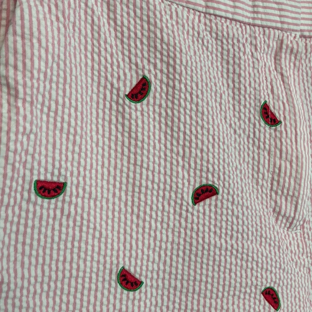 Brooks Brothers|Embroidered Pink & White Seersucker Shorts with Watermelons Sz2 - Image 2