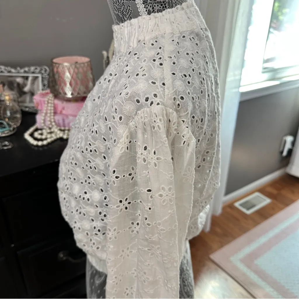 AllSaints Luna Broderie Eyelet Embroidered Linen Cotton Top White Size 6 - Image 6