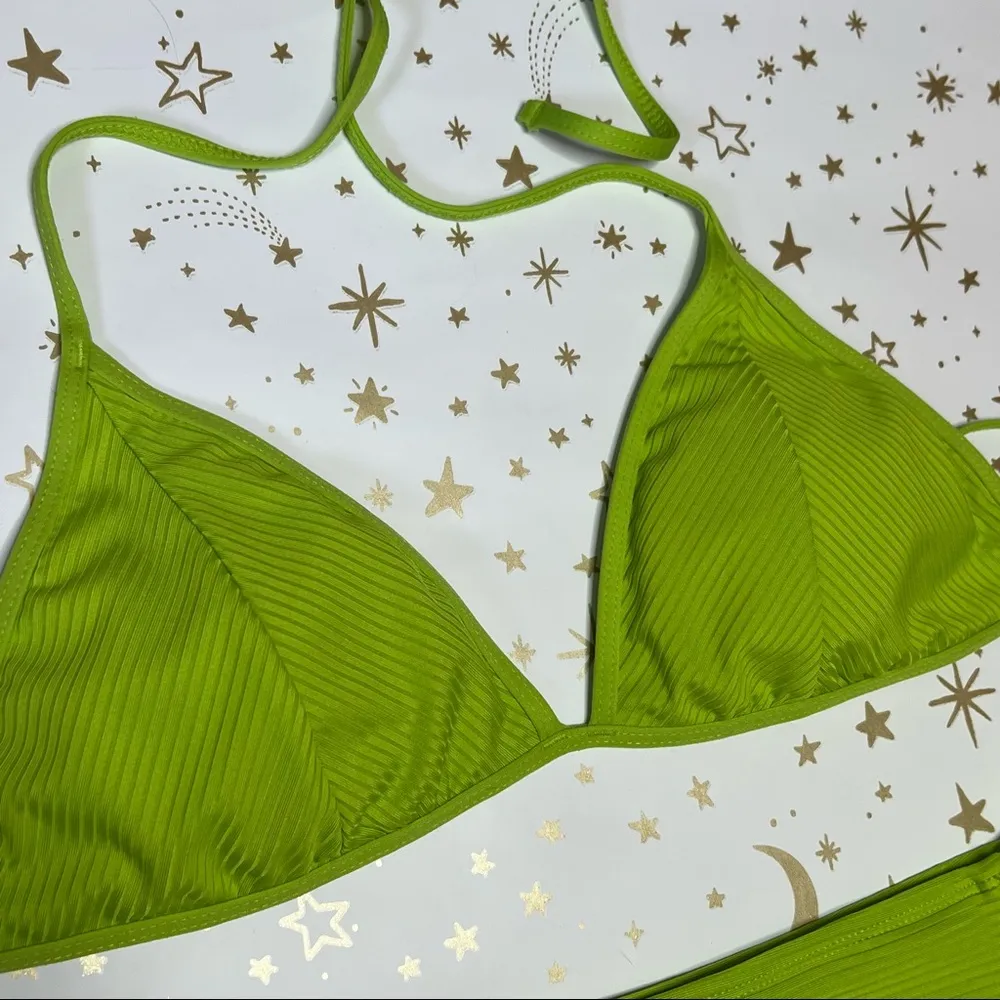 Neon Green Ribbed Bikini Swimsuit Set Size M - Image 6