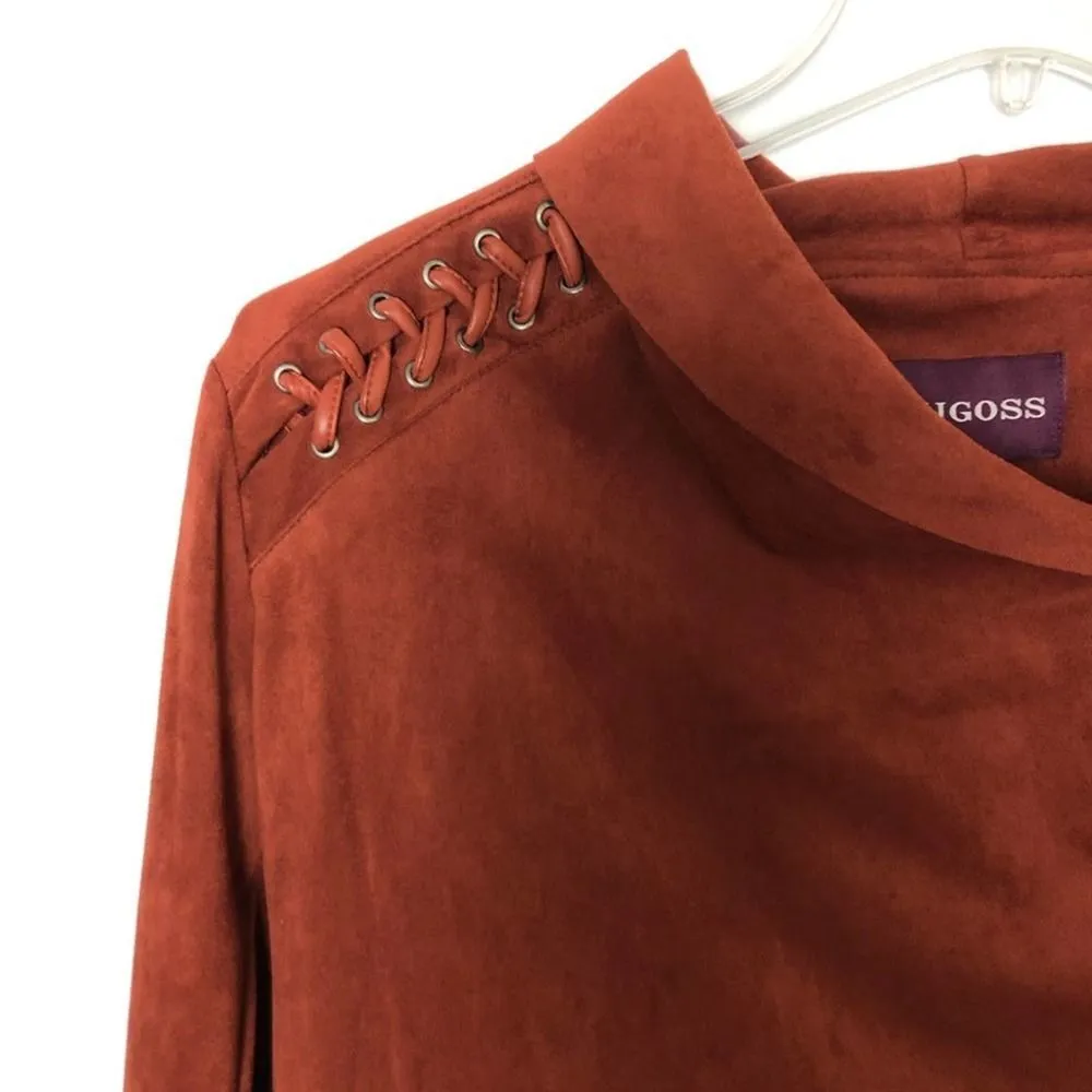 NWT Vigoss Faux Suede Wrap Moto Biker Crop Jacket Size Small Rust Color - Image 6