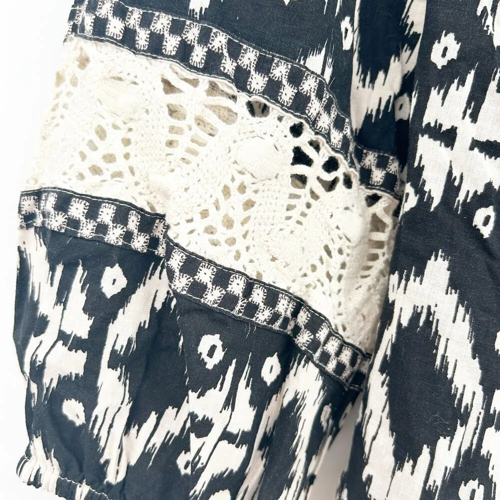 Christian Siriano Womens Boho Southwestern Beachy Linen Blend Crochet Top Size M Black Size M - Image 3