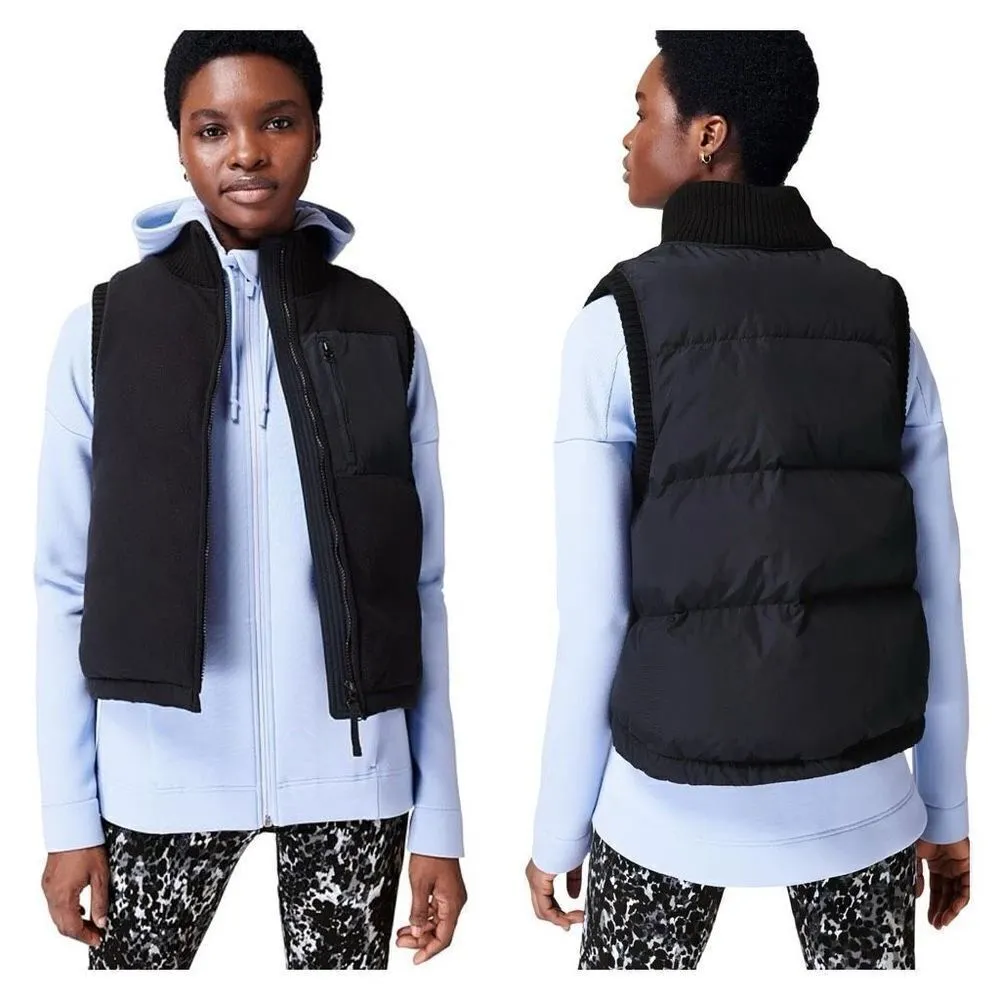 NWT‎ Sweaty Betty Venture Padded Mixed Media Fleece Vest XS black blue cropped - Image 2