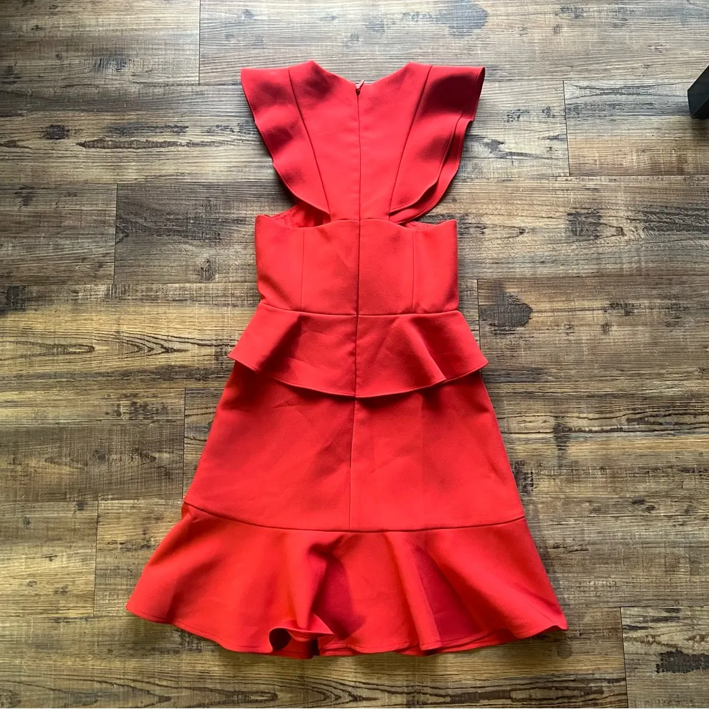 BCBGMAXAZRIA Careen Dress Ruffle Mini in Bright Poppy, Size O - Image 8