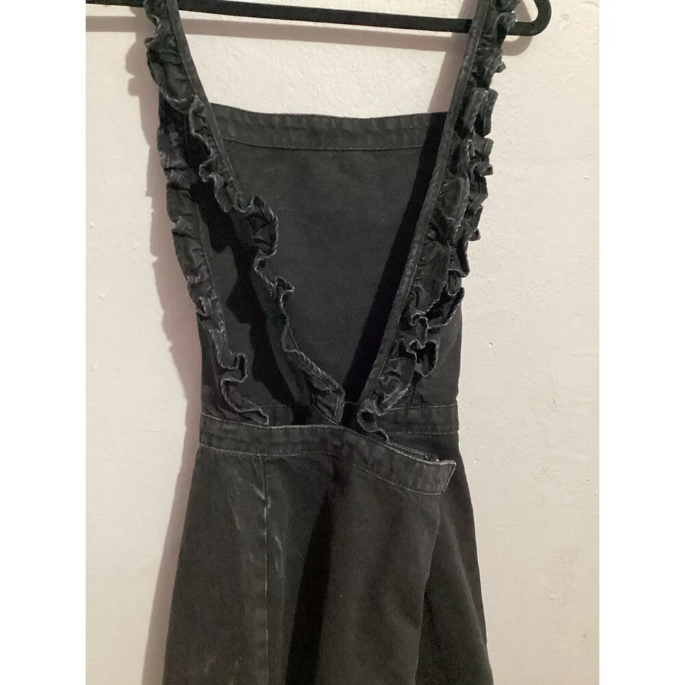 ASOS Washed Black Denim Mini Dress Sleeveless Criss Cross Back Size 14 - Image 4