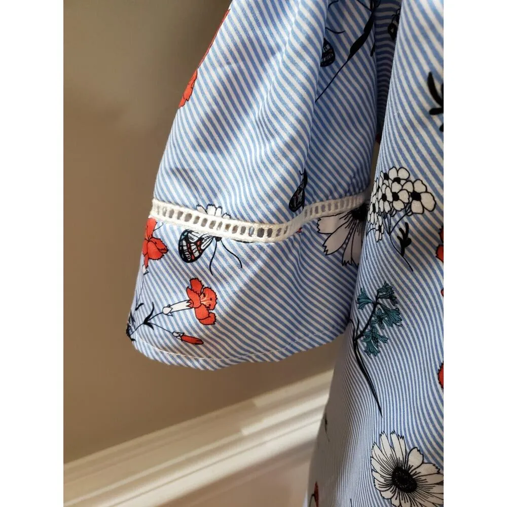 Vanessa Scott Women's Blue Floral 100% Cotton Could Shoulder Knee Length Dress S - Image 7