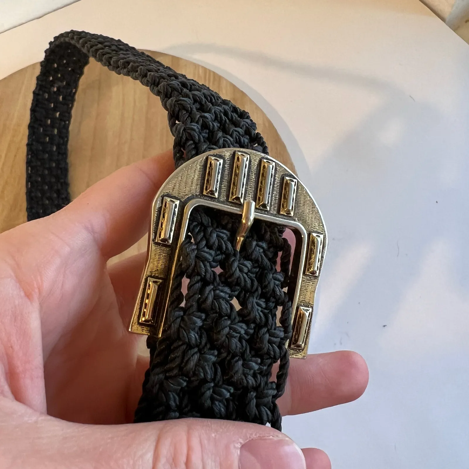 Vintage 90s Western Black Woven Weaved Free Size Chunky Buckle Belt Size Large - Image 3