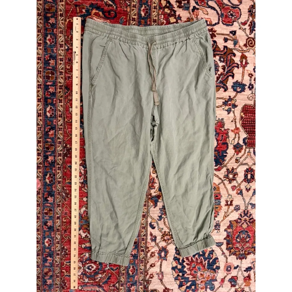 J.Crew Linen Blend Drawstring Jogger Pants Size 12 Sage Green Elastic Waist Rela - Image 2