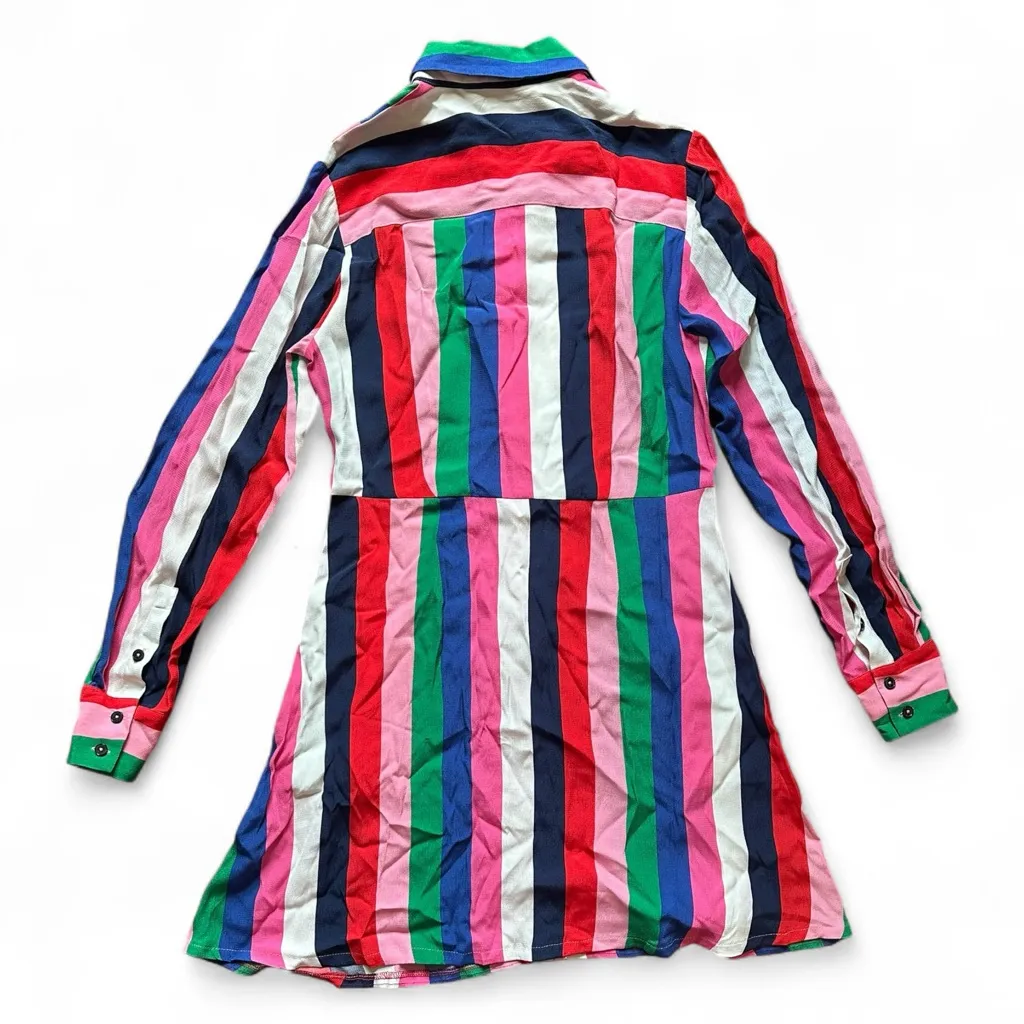 Boden Colorful Striped Button Up Mini Dress Size 6R Pink - Image 3