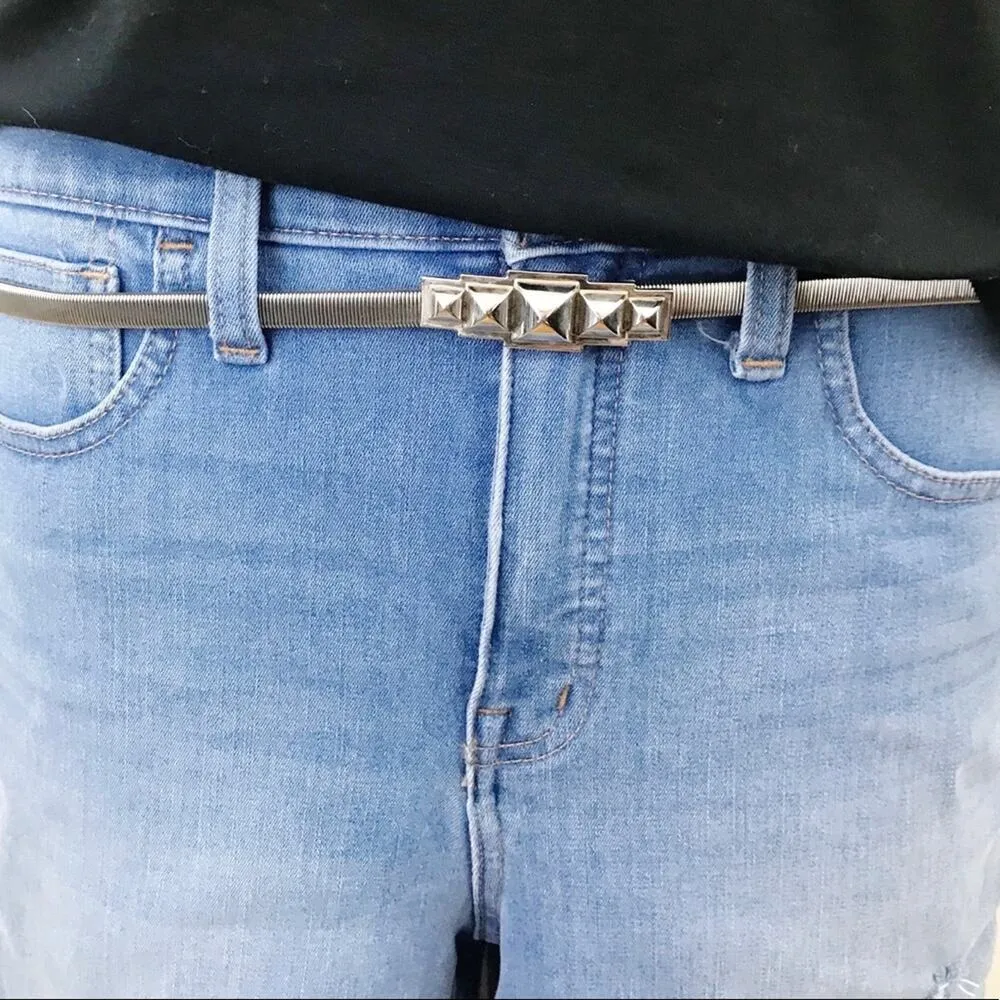 Silver Stretchy Serpentine Stretch Skinny Cinch Disco southwestern Art Deco Belt - Image 6