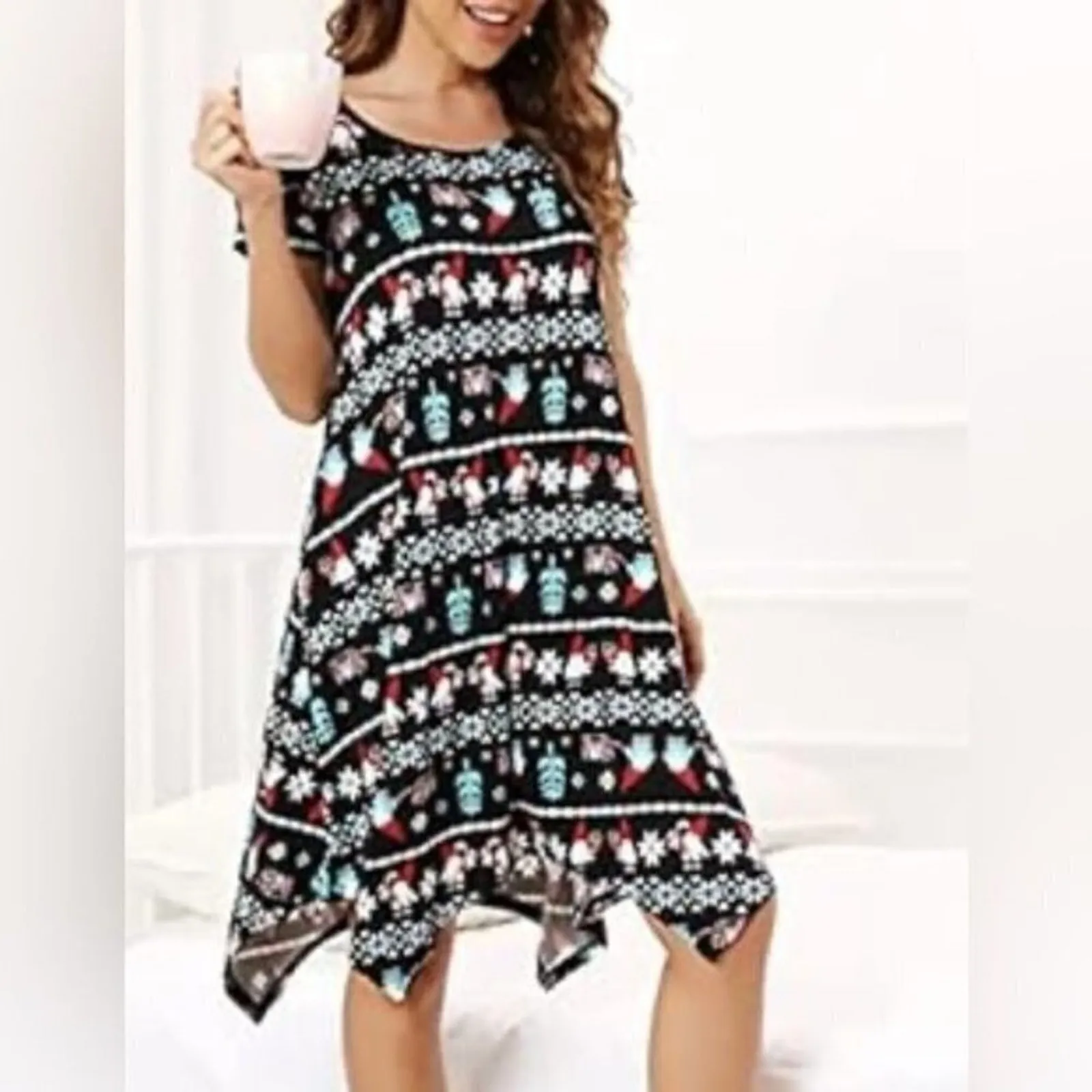 Christmas Holiday Gnome Casual Loose Soft Short Sleeve with Pockets pjs 2XL Size XXL - Image 2