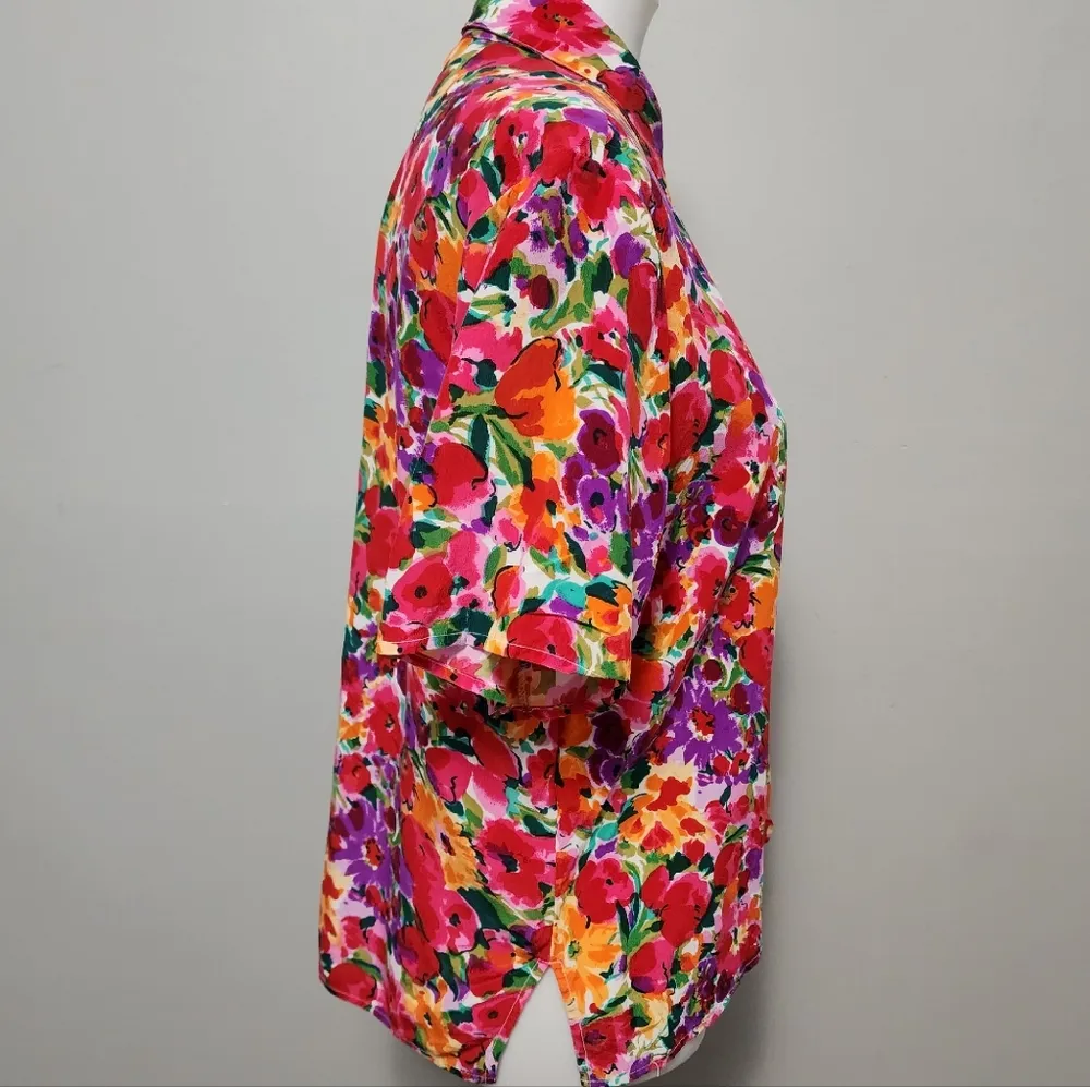 Vintage Sellecca 90s Multicolored Floral Silk Button Down Size 12 - Image 6