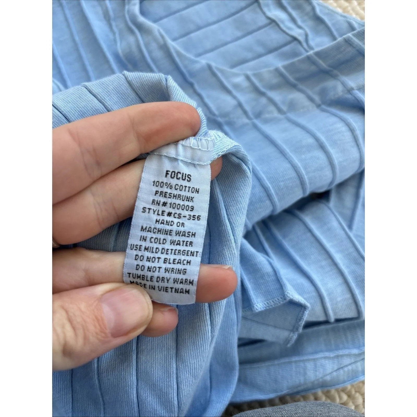 Focus Casual Life Textured Oversized Cotton Boho Art To Wear Lagenlook Top M Blue Size M - Image 3