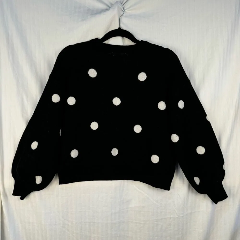 Premise Bubble Sleeve Pullover Sweater Women’s Size Medium Black White Polka Dot - Image 2