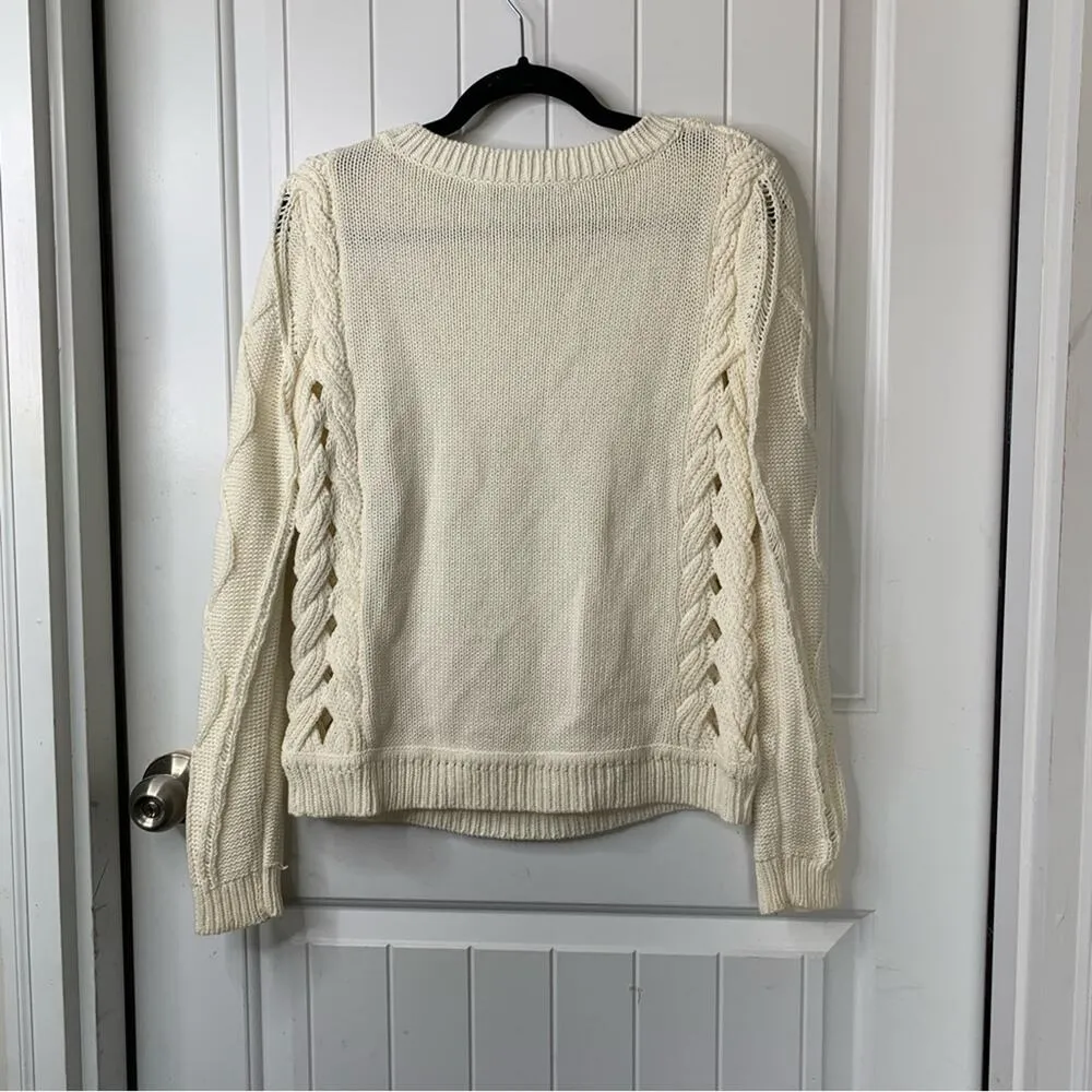 Diane Von Furstenberg white cable knit cotton sweater size small‎ - Image 2