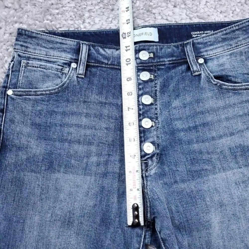 Stonefield Conrad Ankle High Rise Ankle Skinny Jeans Button Fly Raw Hem 32 x 27 Blue - Image 12