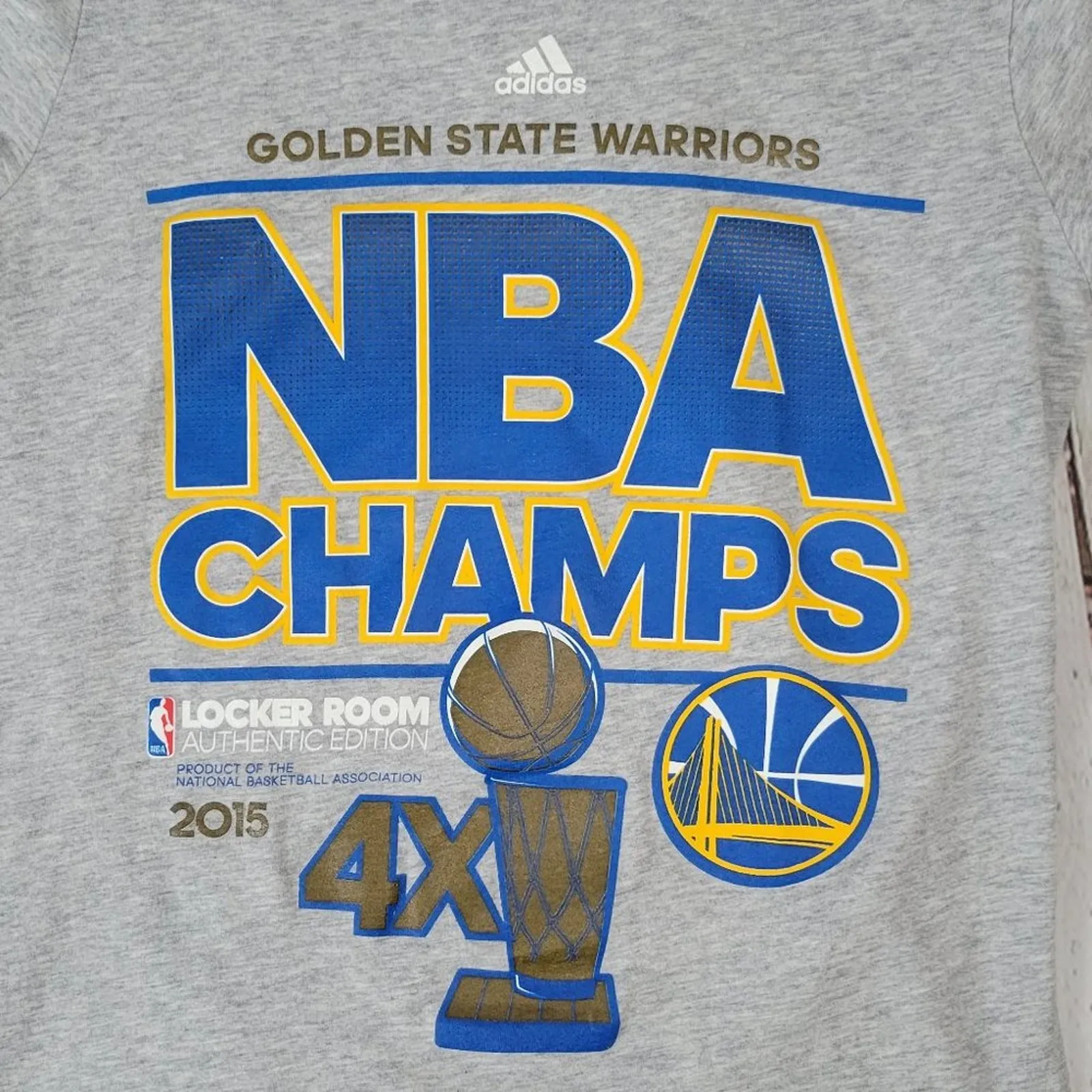 Adidas Golden State Warriors NBA Champs 2015 Graphic T Shirt Womens Medium Gray‎ - Image 5