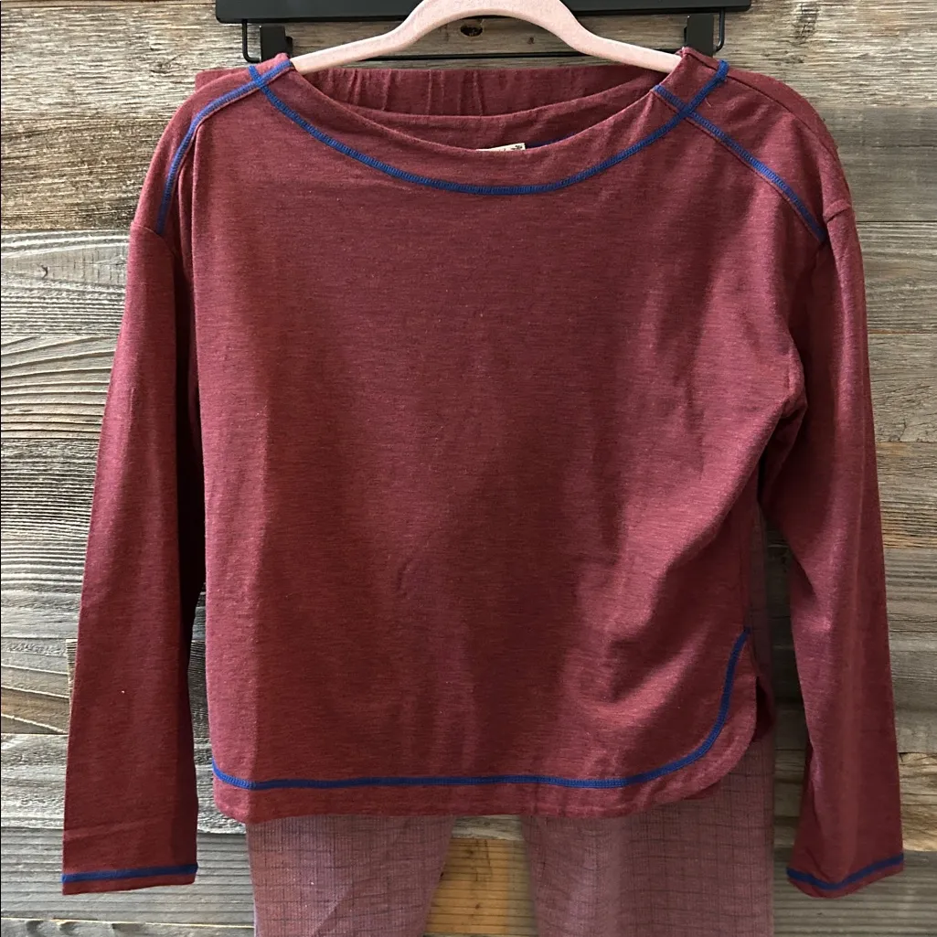 Free People Chill Evening Knit Pajama Set in Burgundy Wild Ginger Combo Large - Image 7
