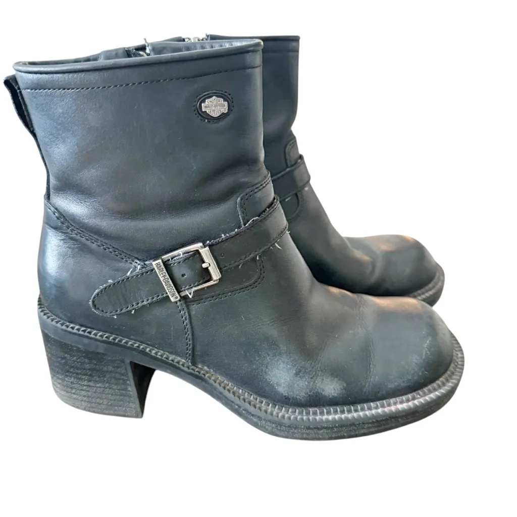 Harley Davidson Vintage Leather Platform Boots size 7.5 Black - Image 3