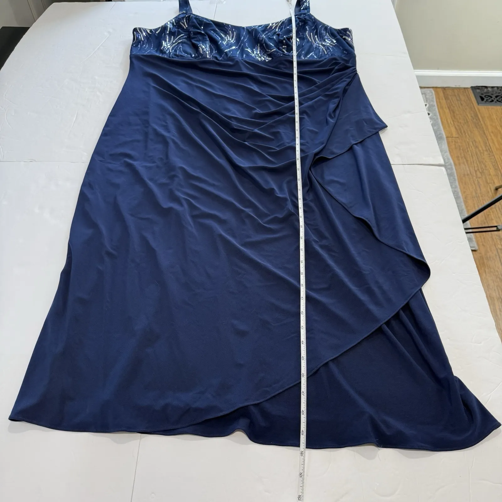 Alex Evening Blue Sequins Two Piece Jacket Sleeveless Midi Dress Size 24W - Image 11