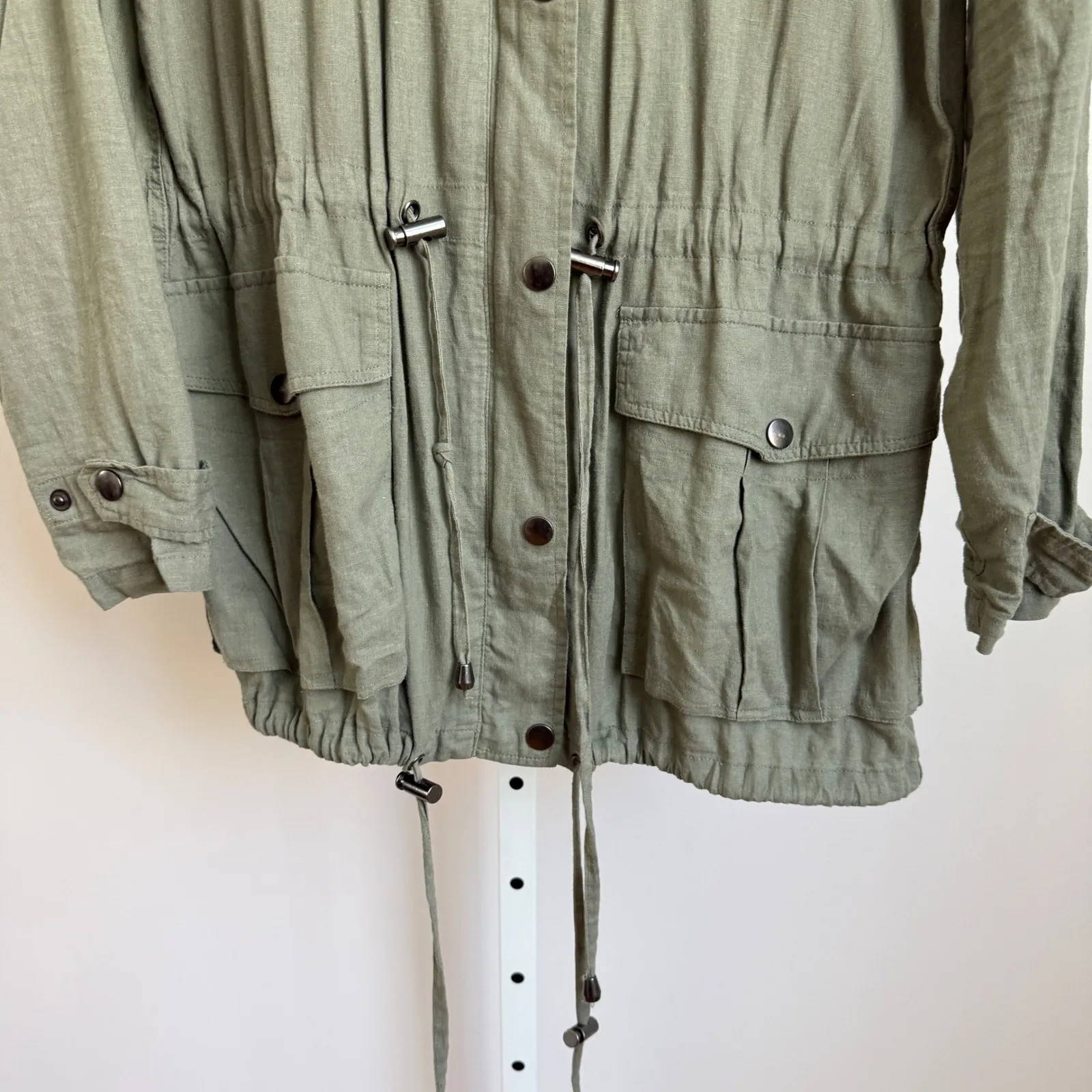 Rails Olive Green Linen‎ Hooded Utility Anorak Jacket sz S Outdoors Military - Image 3
