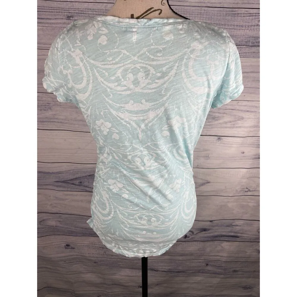 Fresh Produce Ruched Side Shirt Womens XS V Neck Cap Sleeve 100% Cotton - Image 2