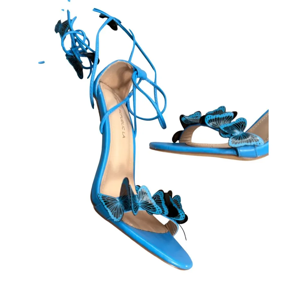 SHOE REPUBLIC LA Blue Butterfly Lace Up Sandals Heels Size 9 - Image 3