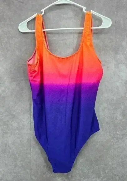 Basic Editions Orange Purple Swimsuit Swimwear One Piece Size 16 - Image 1
