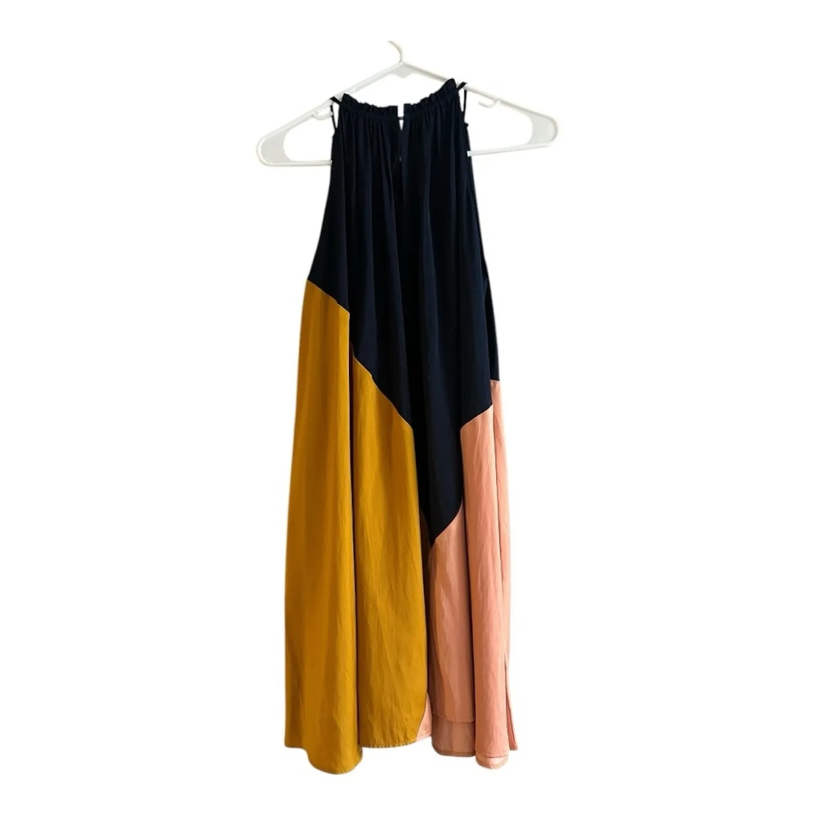 LOFT Colorblock Halter Swing Dress SP gold and navy NEW - Image 4