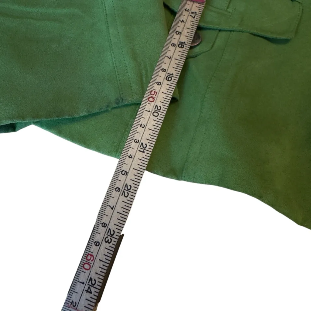 Tribal Lime Green Faux Suede Moto Jacket Women’s Size 6 Zip Front Silver Trim - Image 7