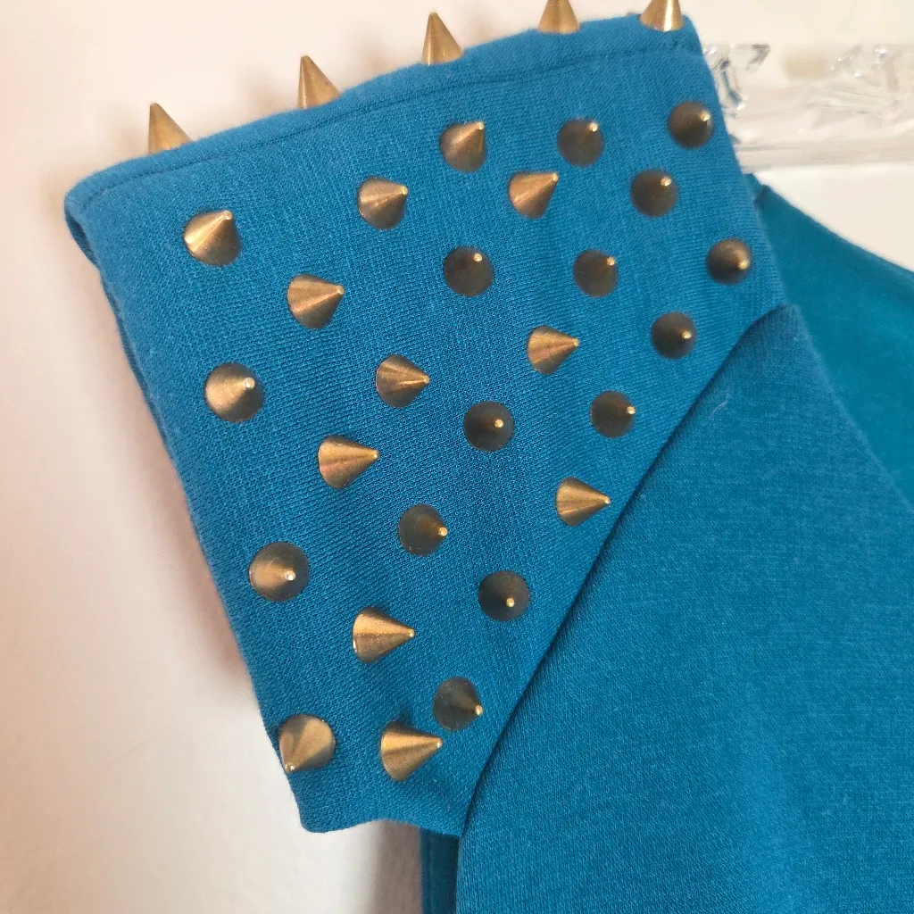 Betsey Johnson Teal Spiked Shoulder Sheath Dress - Image 4