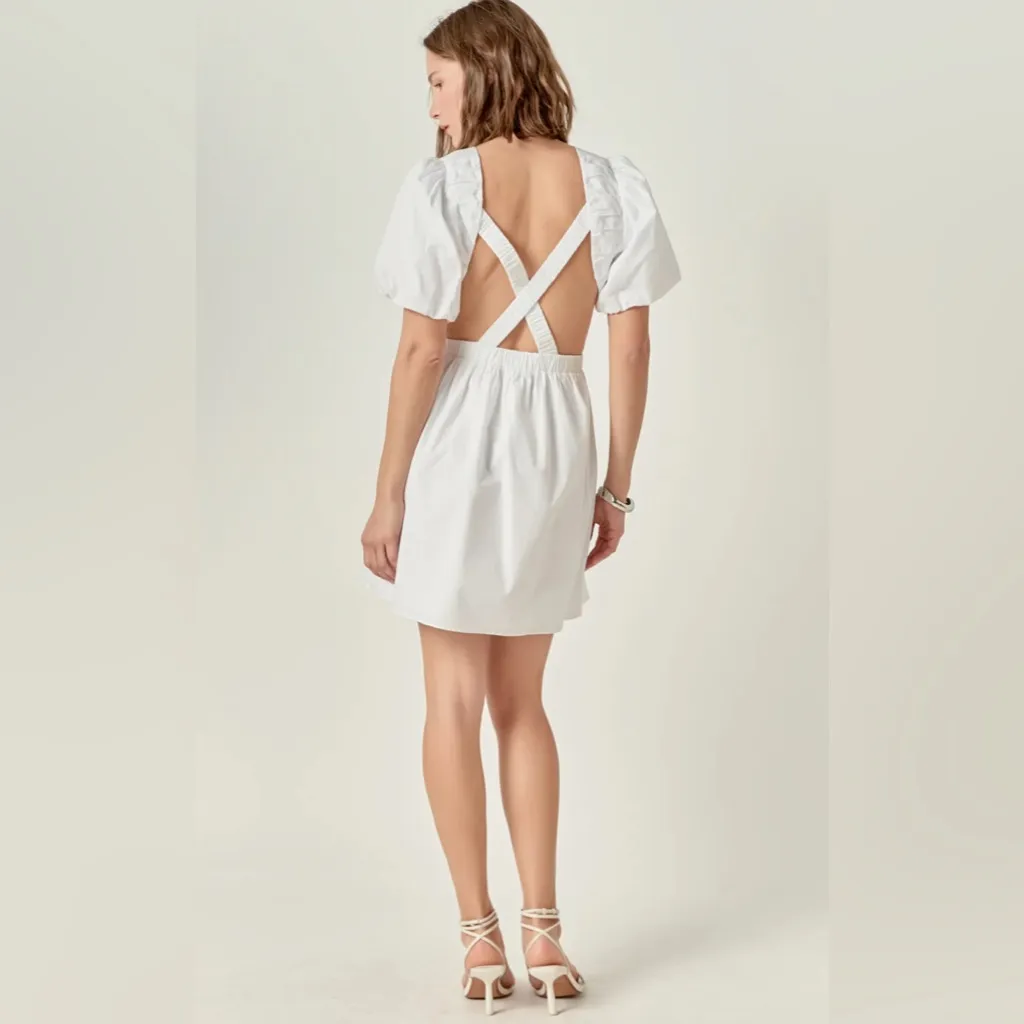 English Factory Poplin Elegant White Puff Sleeve Dress - Image 4